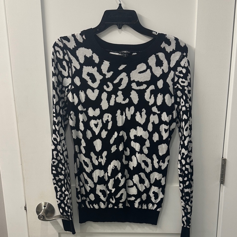 Express Black and White Animal Print Sweater - Picture 1 of 3